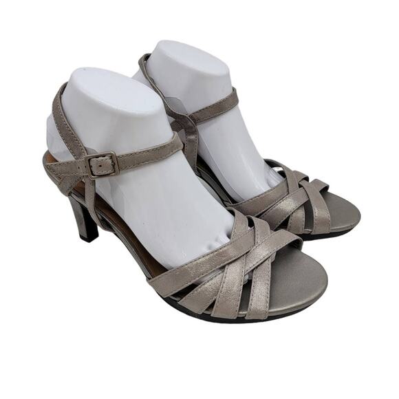 Collection by Clarks Slingback Strappy Heel Sandals Open Toe Metallic Gray SZ 10 - Picture 1 of 12